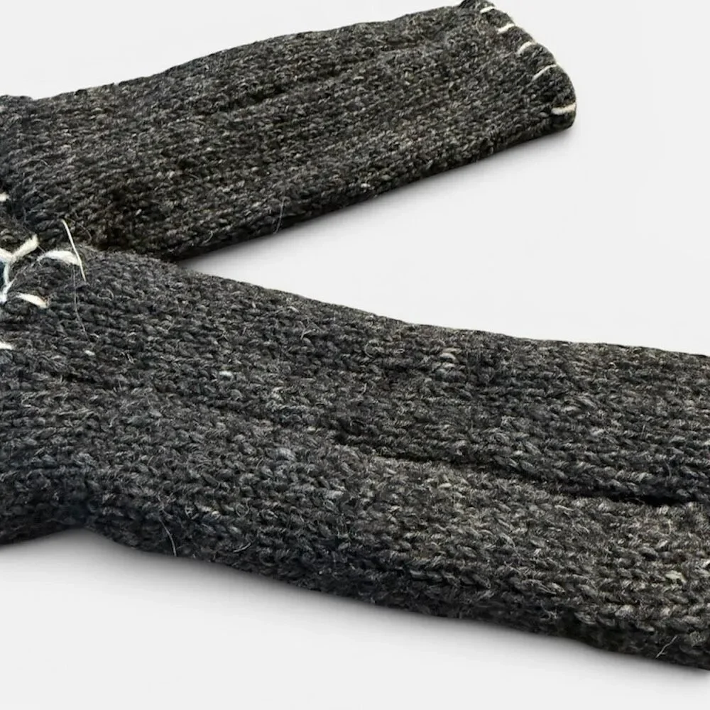 Vintage Y2K Floral Wool Lined Fingerless Grey Gray Gloves O/S Whipstitch